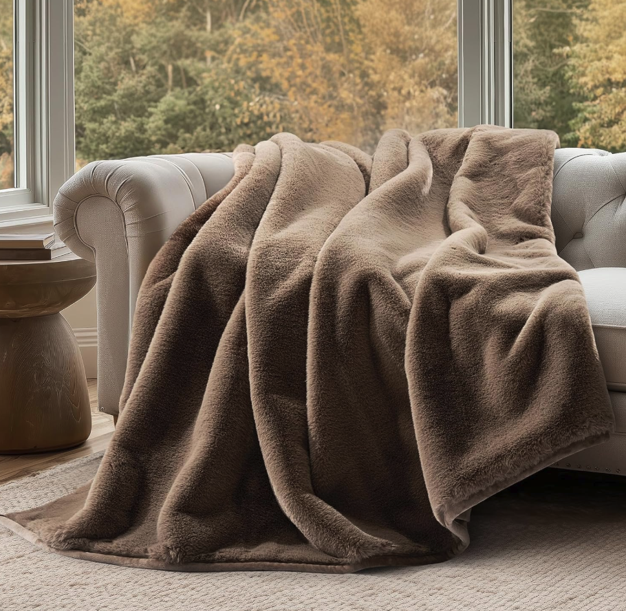 Faux Chinchilla Throw Blanket in living room on sofa