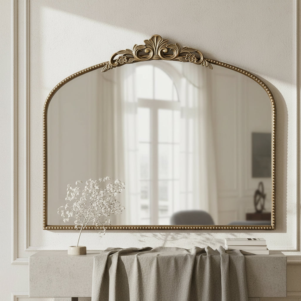 framed mirror on wall in room