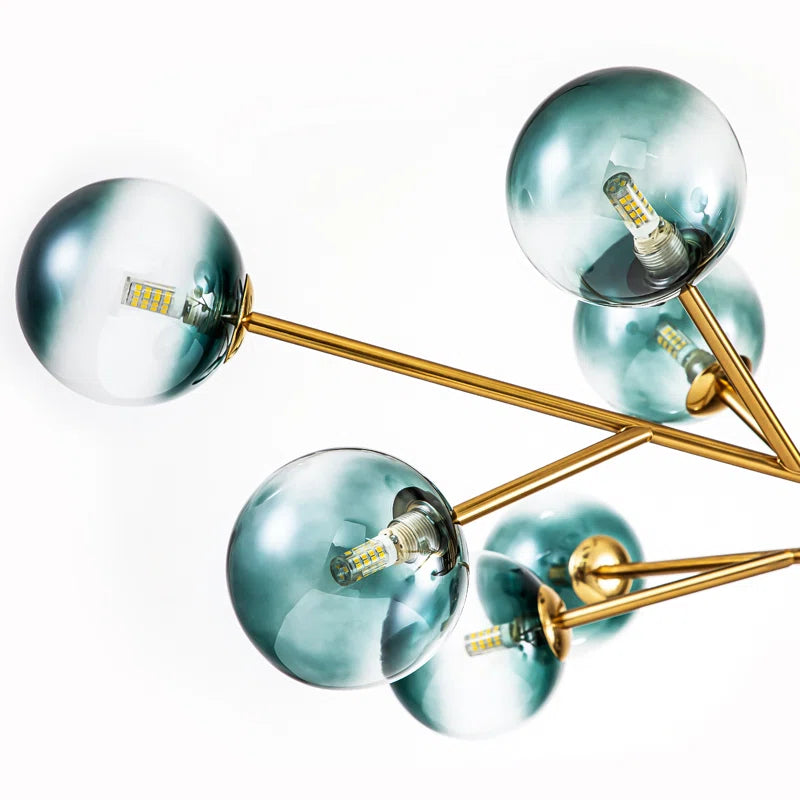 glass globe chandelier close-up with white background