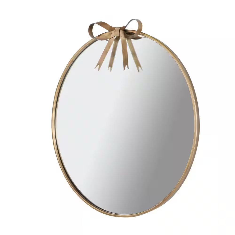 gold round mirror angled view