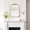Load image into Gallery viewer, gold wall mirror above fireplace in living room
