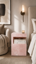 Load image into Gallery viewer, HARPER ONYX STONE TABLE close up in bedroom

