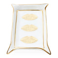 Load image into Gallery viewer, White decorative tray with gold accents and embossed designs on a white background
