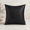 Load image into Gallery viewer, leather pillow cover that is black in color next to a bowl and faux plant
