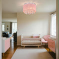 Load image into Gallery viewer, Lilly Pink Drum Chandelier Flush Mount Chandelier Crystal Ceiling Light Fixture 3 Light Bedroom Chandelier in nursery.
