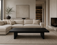 Load image into Gallery viewer, luka coffee table in a living room with sofa, vase, artwork on walls and fireplace
