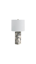 Load image into Gallery viewer, Marble table lamp with marble base and white shade on a white background
