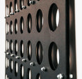 Load image into Gallery viewer, Close-up of black life-size wall mounted Four in a Row game board with metal pegs in circular slots on white background

