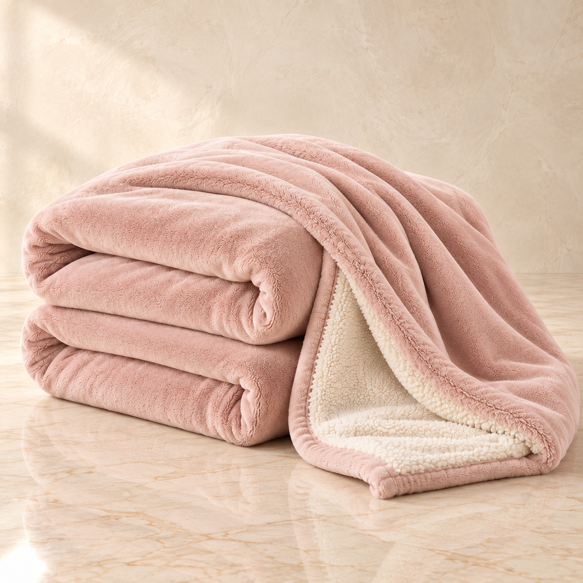 Pink UGG throw with soft cream sherpa lining