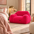 Load image into Gallery viewer, pink puff floor chair in room by bed and in front of window
