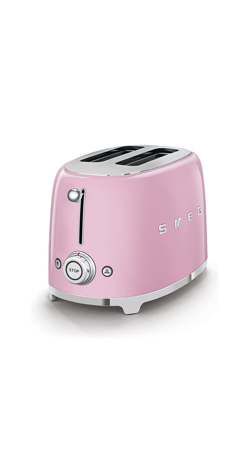 pink retro toaster in white space side view