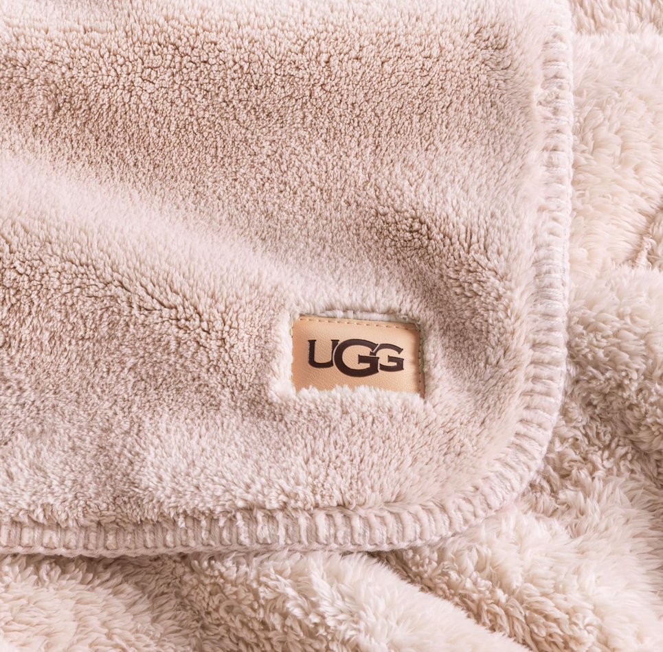 Pink Throw Blanket Up-Close Image with UGG label