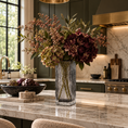 Load image into Gallery viewer, smoked crystal vase in kitchen with autumn flowers and leaves in it
