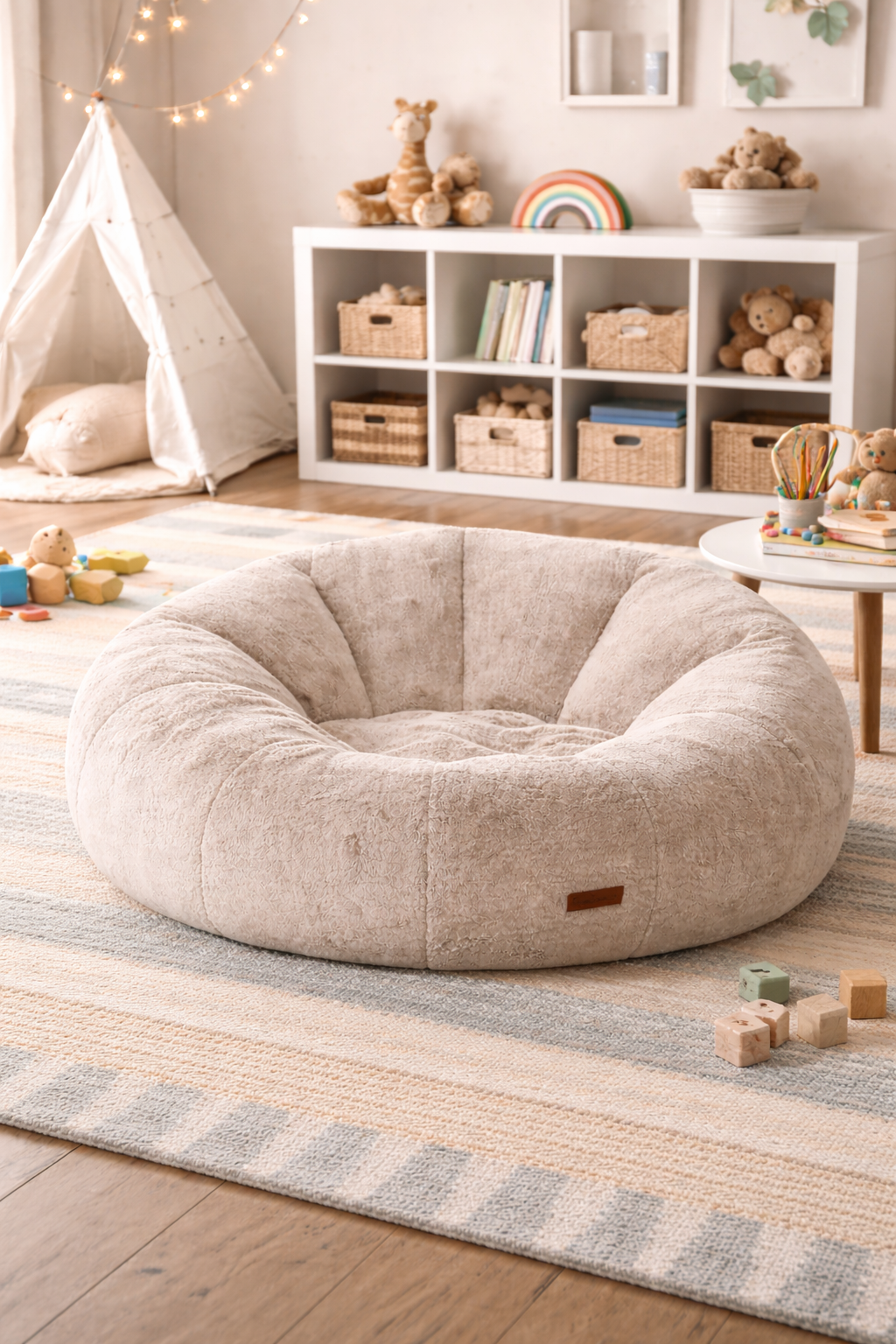 Beatrice Sofa Chair In Playroom next to toys and on an area rug