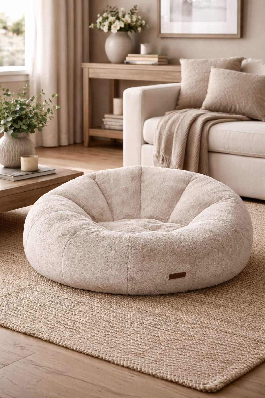 sofa chair in living room on an area rug and in front of a sofa