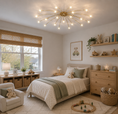 Load image into Gallery viewer, STARRY NIGHT CHANDELIER in children's bedroom which has a bed, shelving, and a dresser
