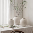 Load image into Gallery viewer, Three large white ceramic vases with rounded shapes displayed on a linen-covered table by a window
