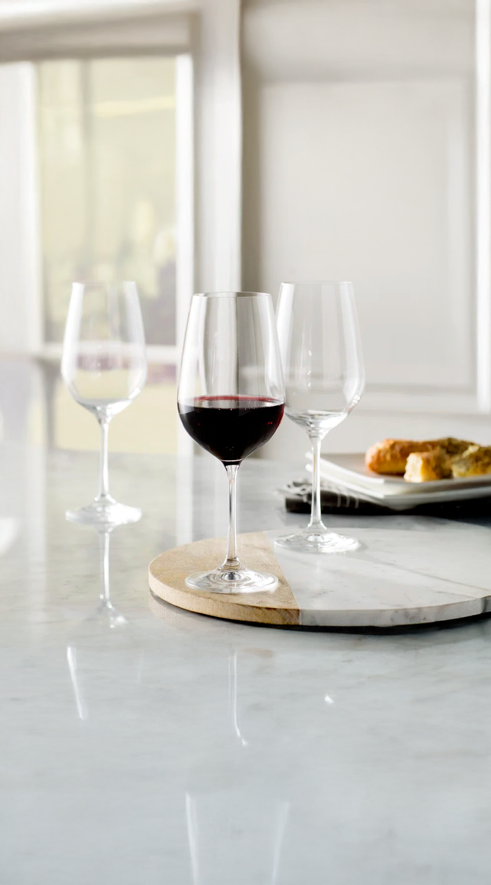 wine glass set in kitchen on kitchen island