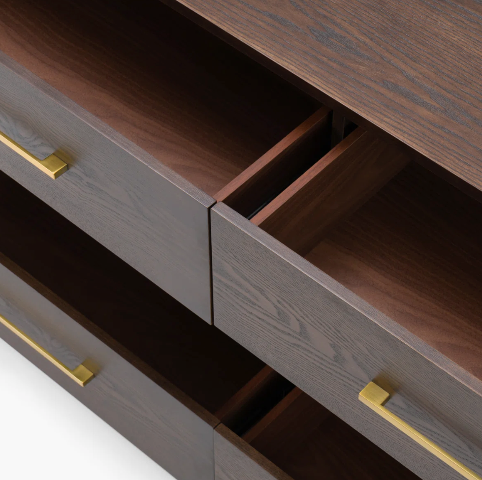 wood dresser close-up of inside of drawers